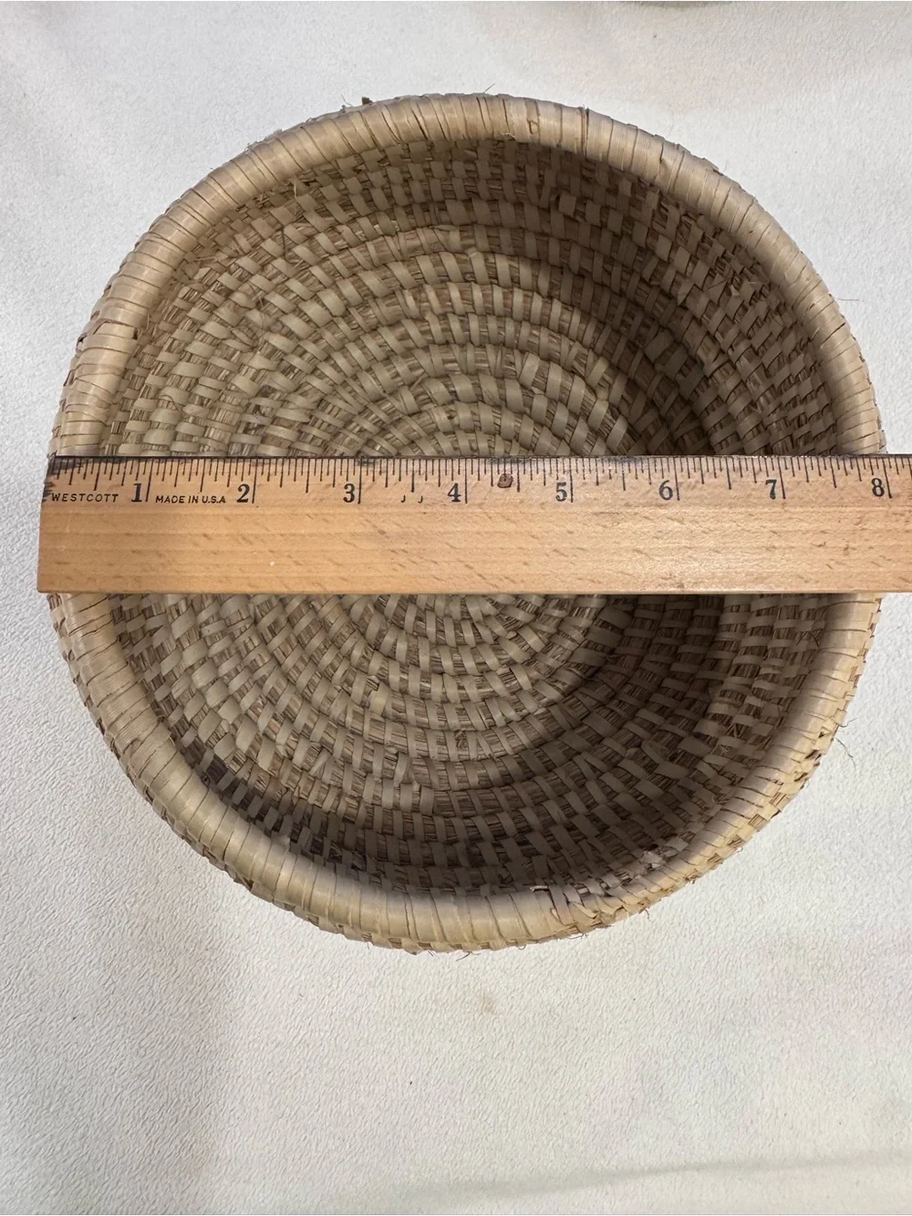 Vintage Sweetgrass Coiled Basket Handmade Southern Folk Art Round 8” Boho
